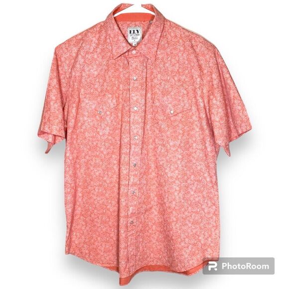 Ely Cattleman Western pearl snap shirt Orange size XL Spring Easter - Picture 1 of 7
